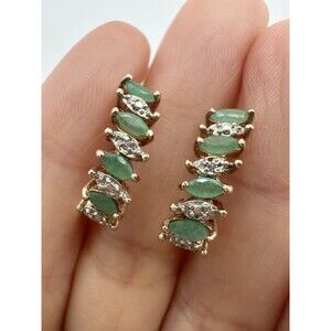 PAJ 925 Sterling Silver 14k Gold Vermeil Genuine Emerald Diamond Hoop Earrings